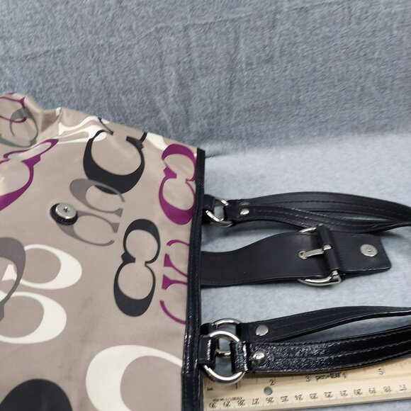 Coach Signature Soho Hobo Tote Bag F13739 Tan & Purple Womens Handbag 11" x 9" x - Picture 7 of 9